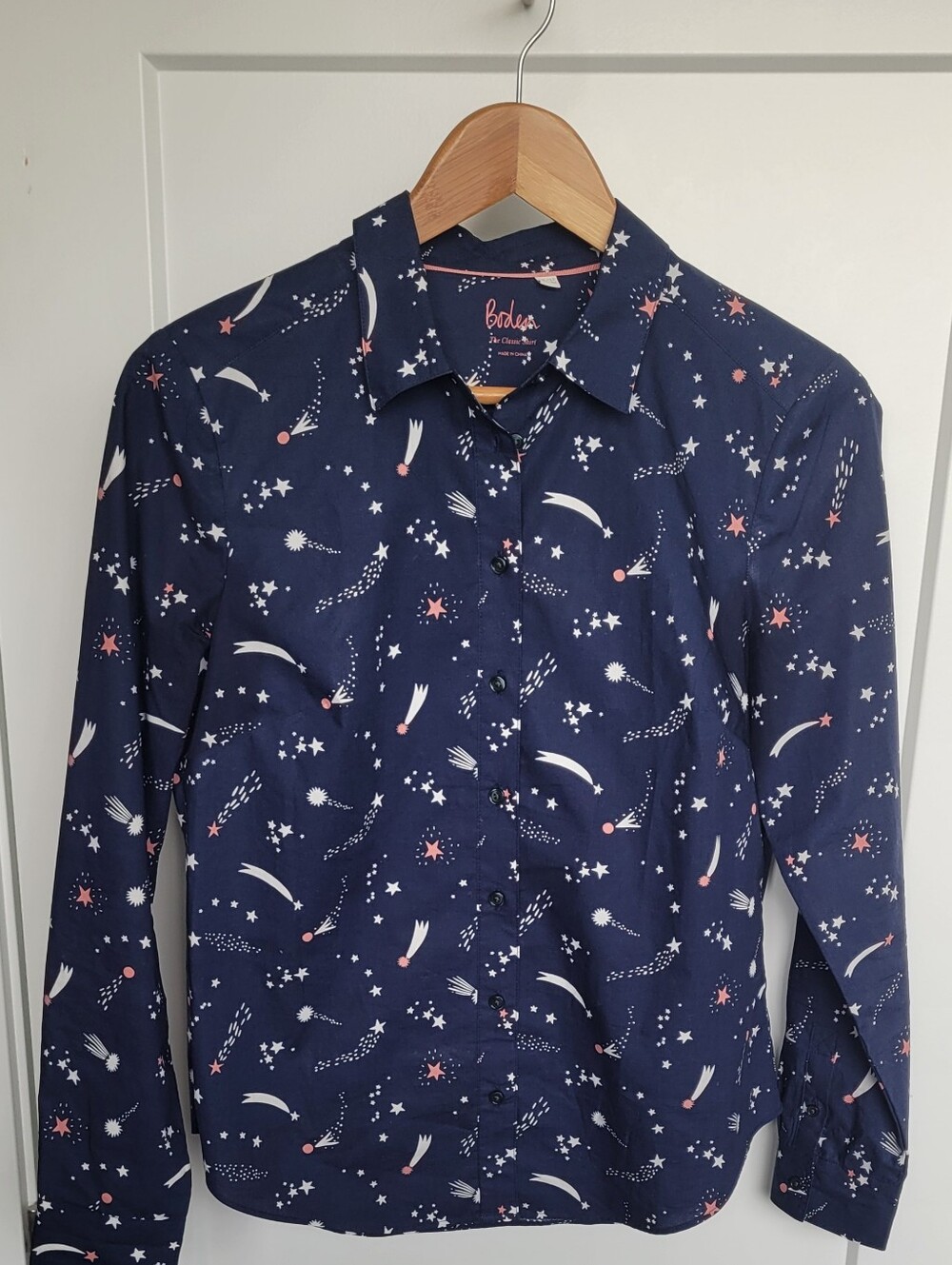 Boden Navy Star & Comet Print Button-Down Shirt. Size 8P